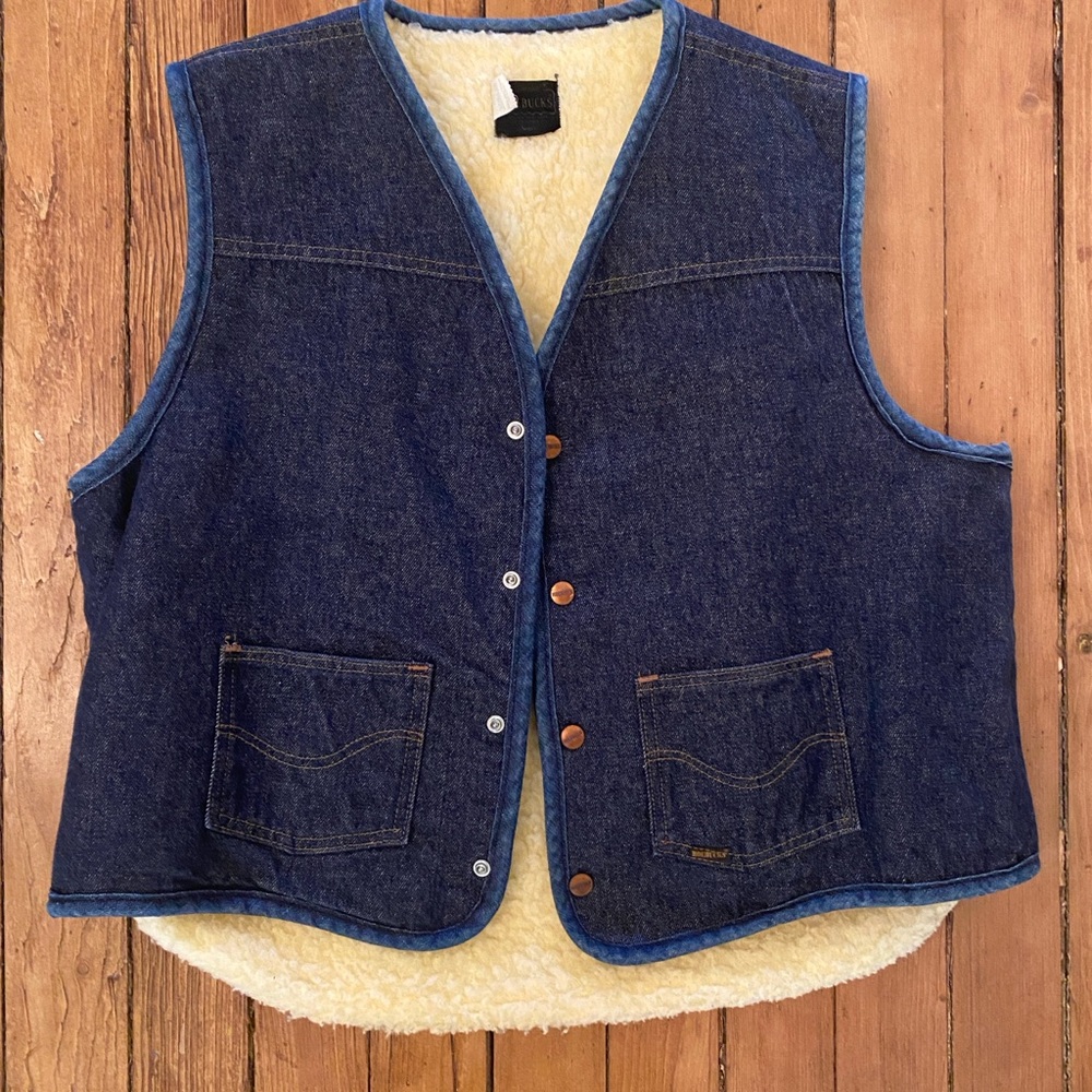 Vintage 70s Sears and robuck Denim Vest with Sherpa Lining